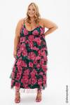 Dorothy Perkins Rose Print Pleated Tiered Midaxi Dress thumbnail 2