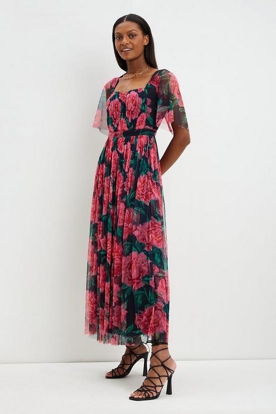 Dorothy Perkins Rose Print Pleated Sweetheart Midi Dress 2