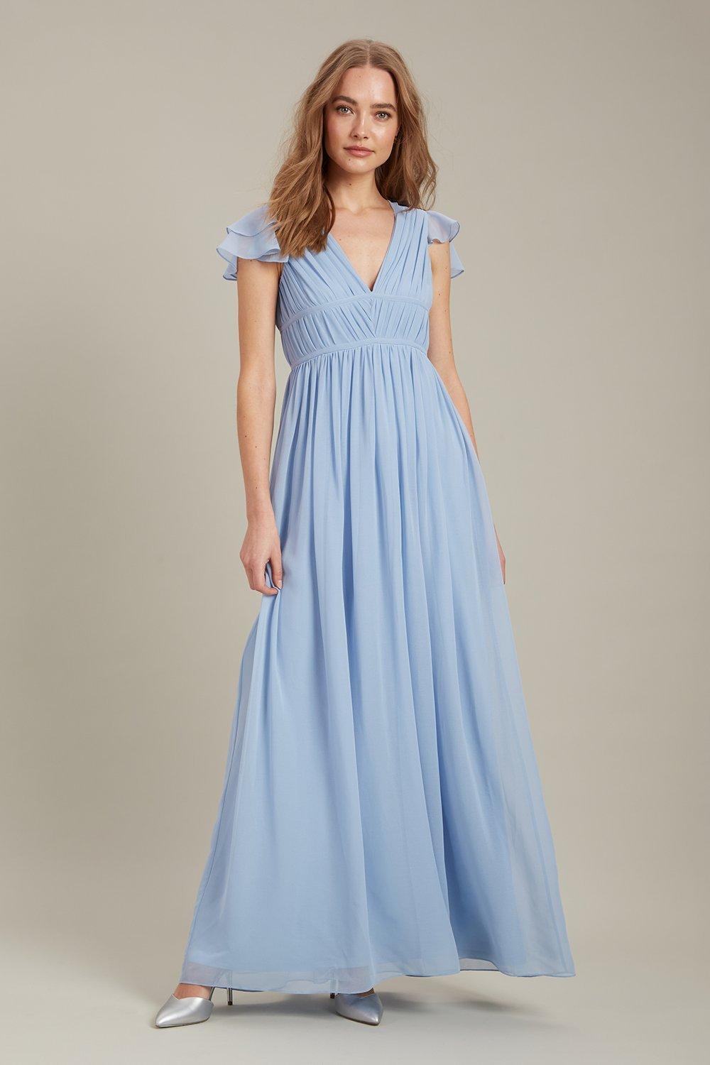 Women’s Angel Sleeve Chiffon Maxi Dress - blue - 18