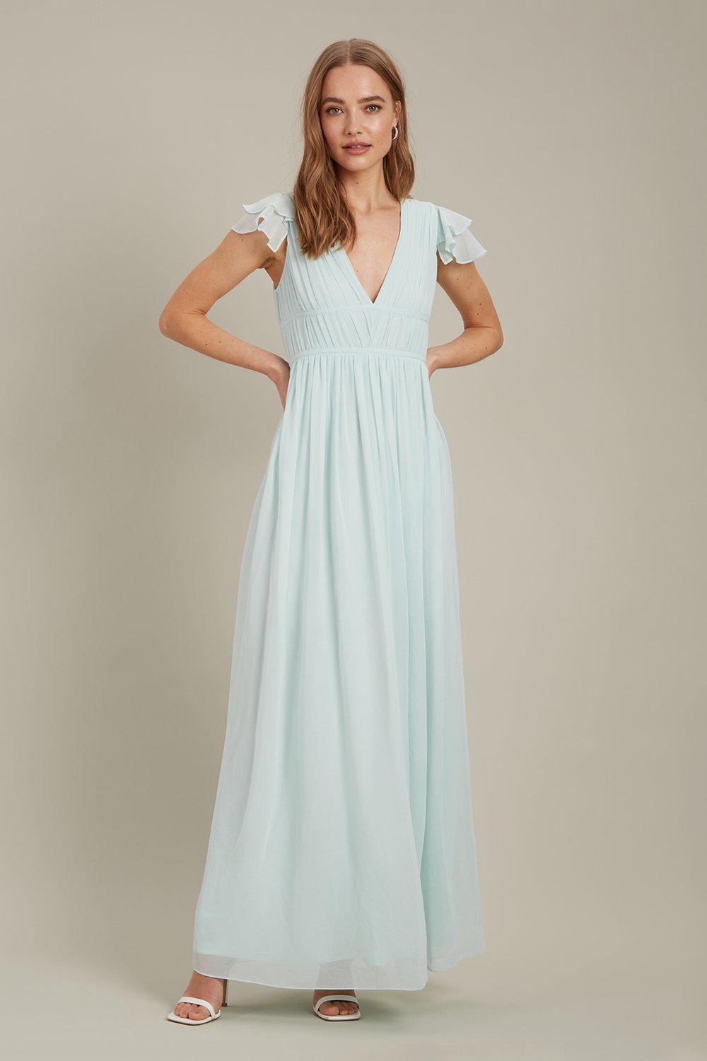 Women's Angel Sleeve Chiffon Maxi Dress - mint - 20