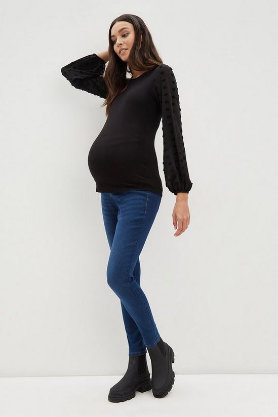 Dorothy Perkins Maternity Black Top with Woven Spot Textured Sleeve 1