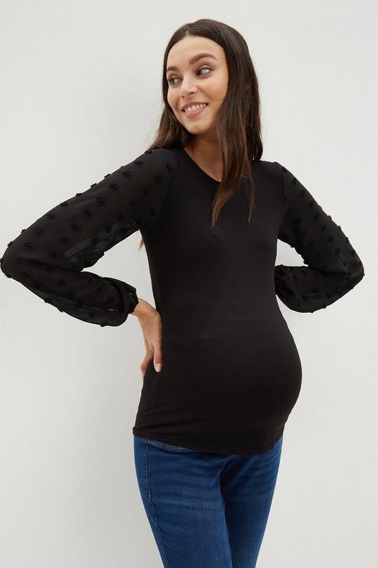 Dorothy Perkins Maternity Black Top with Woven Spot Textured Sleeve 2