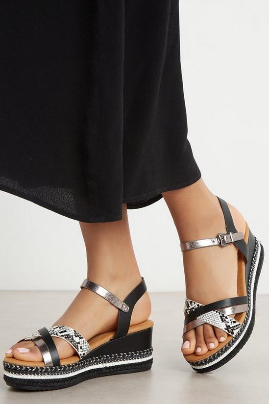 Good For the Sole Good For The Sole: Extra Wide Amber Metallic Mix Wedge Sandal 1