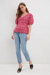 Dorothy Perkins Pink Contrast Stitch  Broderie Wrap Blouse thumbnail 2