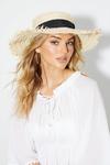 Dorothy Perkins Beige Straw Boater Hat With Black Ribbon thumbnail 1