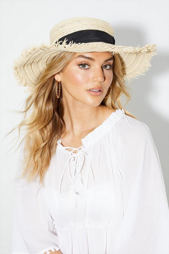 Dorothy Perkins Beige Straw Boater Hat With Black Ribbon 1