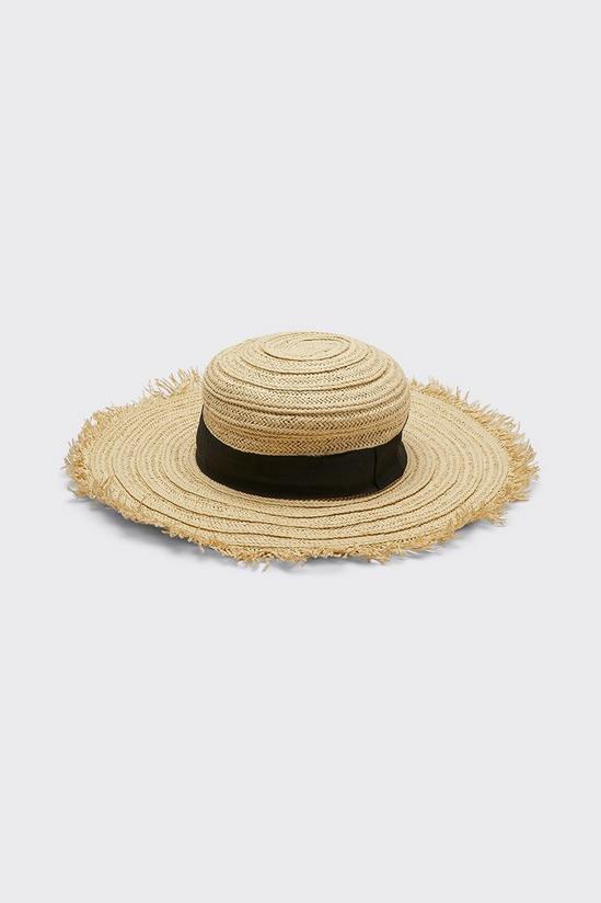 Dorothy Perkins Beige Straw Boater Hat With Black Ribbon 2