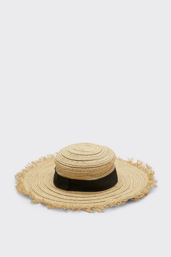 Dorothy Perkins Beige Straw Boater Hat With Black Ribbon 3