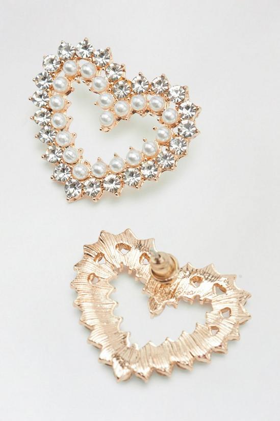 Dorothy Perkins Gold Diamante And Pearl Heart Stud Earrings 3