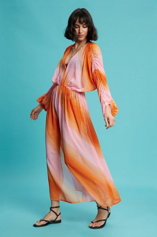 Dorothy Perkins Pink And Orange Ombre Chiffon Ruched Kaftan 2