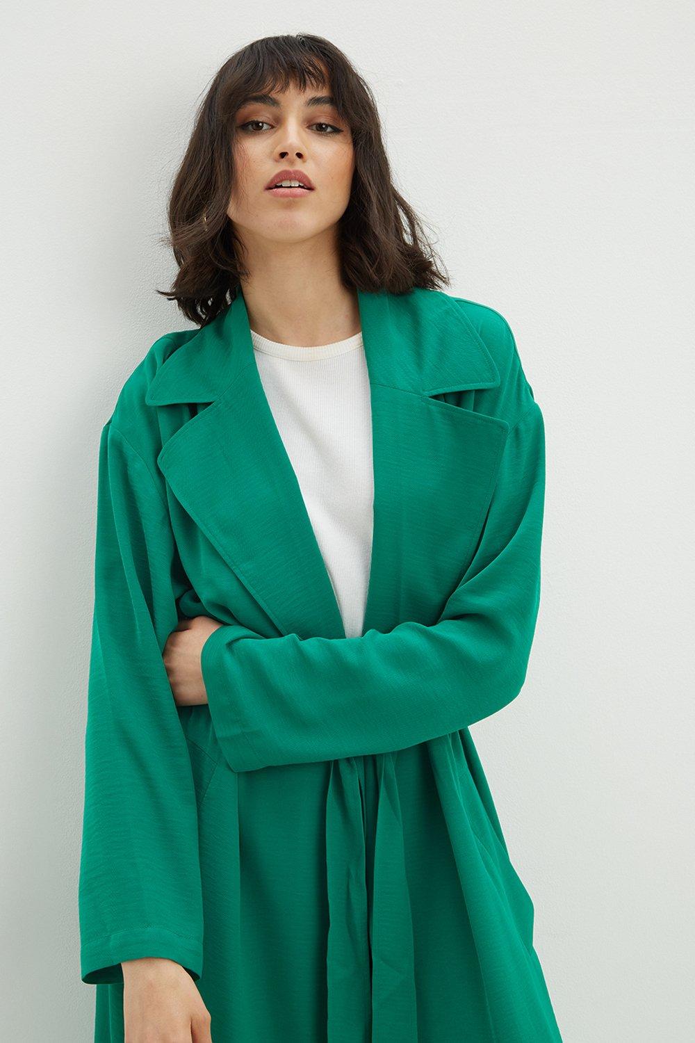 Womens Tall Belted Twill Duster Coat