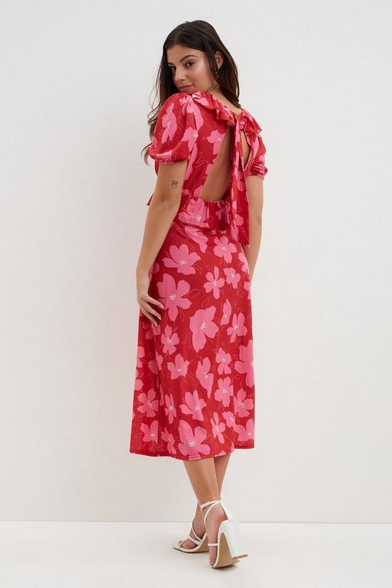 Dorothy Perkins Petite Red Floral Midi Dress With Back Detail 3