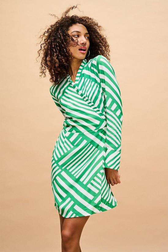 Dorothy Perkins Green Stripe Geo Wrap Mini Dress 1