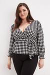 Dorothy Perkins Curve Dogtooth Print Shirred Cuff Wrap Top thumbnail 1
