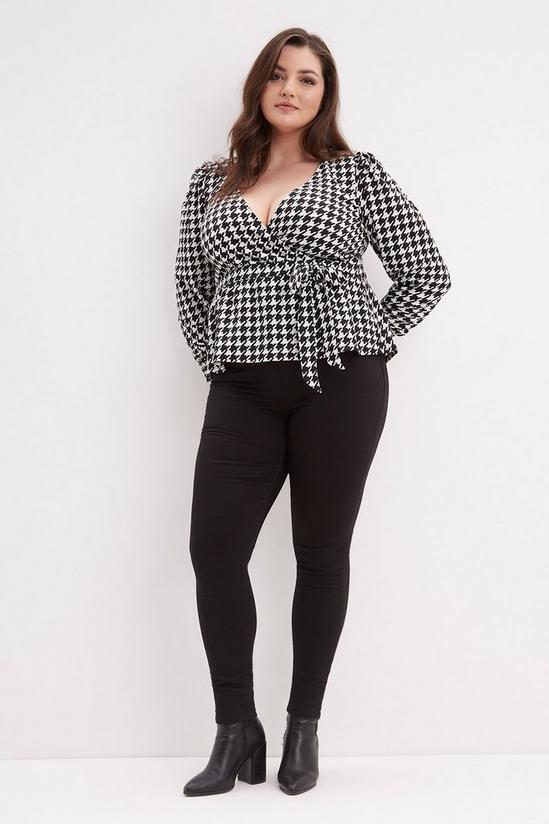 Dorothy Perkins Curve Dogtooth Print Shirred Cuff Wrap Top 2