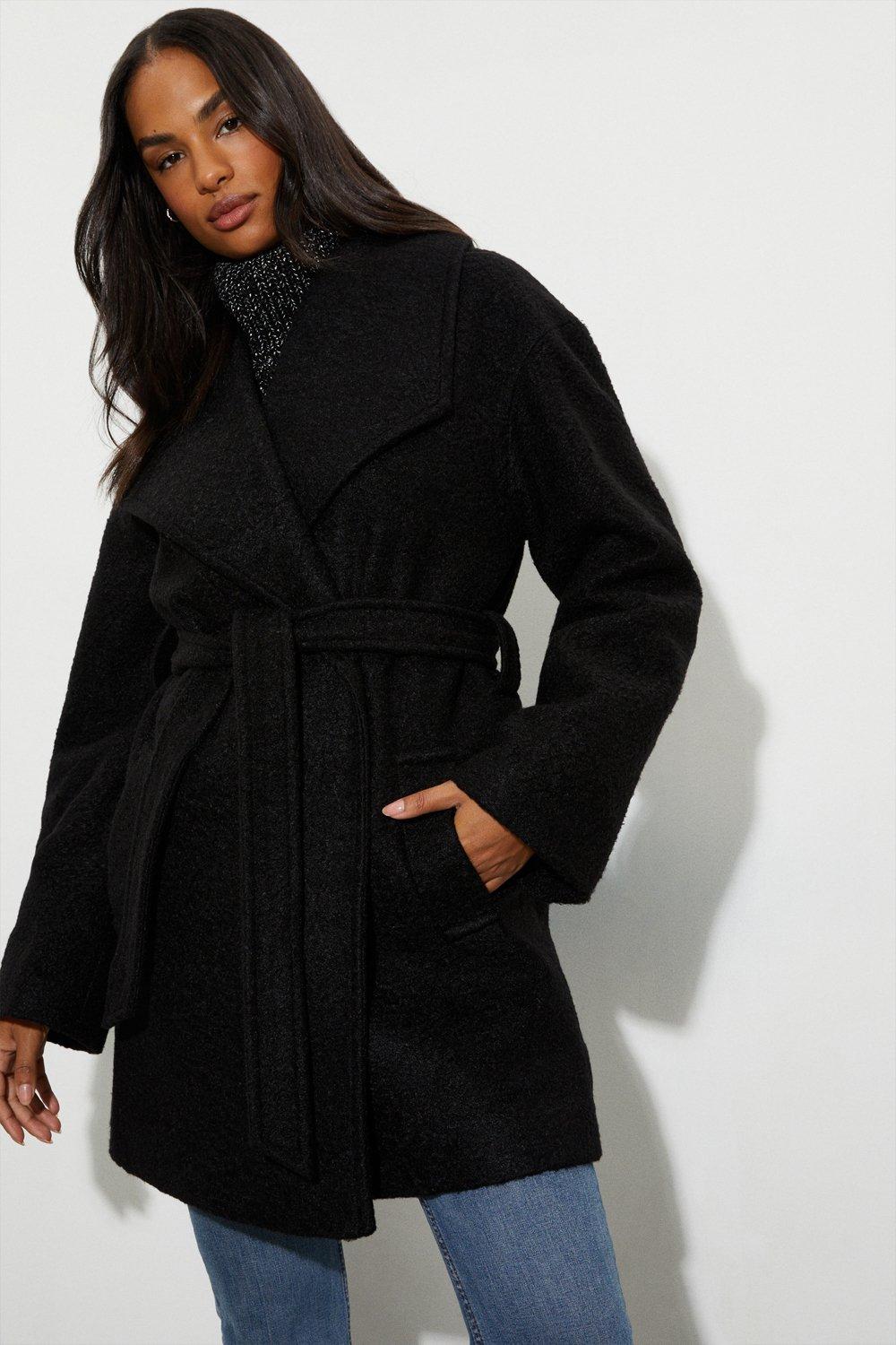 Dorothy perkins black 2024 belted wrap coat