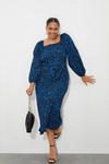 Dorothy Perkins Curve Blue Printed Square Neck Midi Dress thumbnail 1