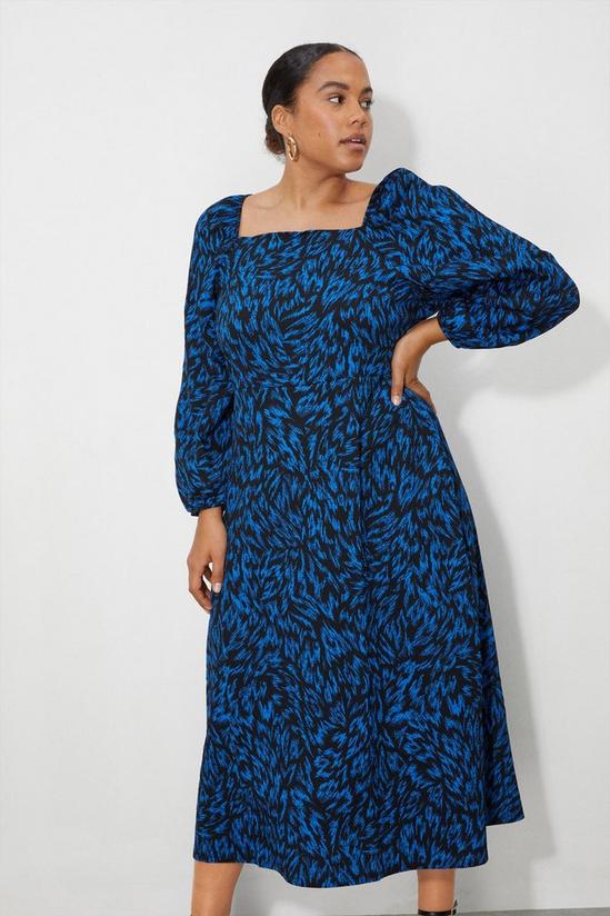 Dorothy Perkins Curve Blue Printed Square Neck Midi Dress 2