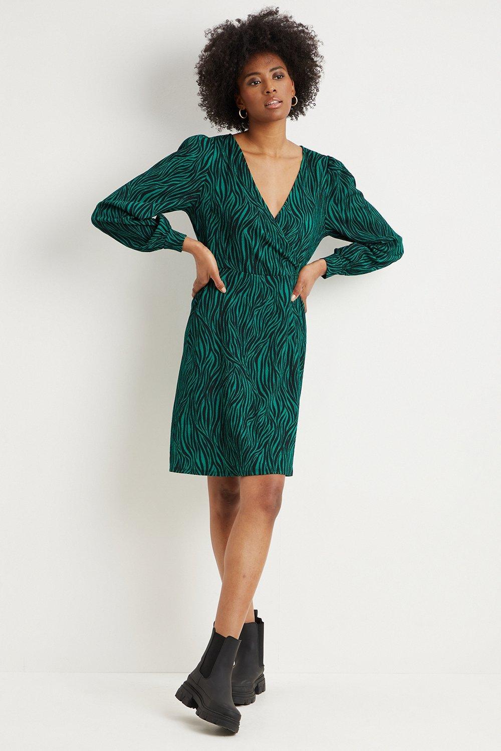 Green snake print outlet wrap dress