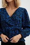 Dorothy Perkins Petite Blue Printed Shirred Cuff Wrap Top thumbnail 4