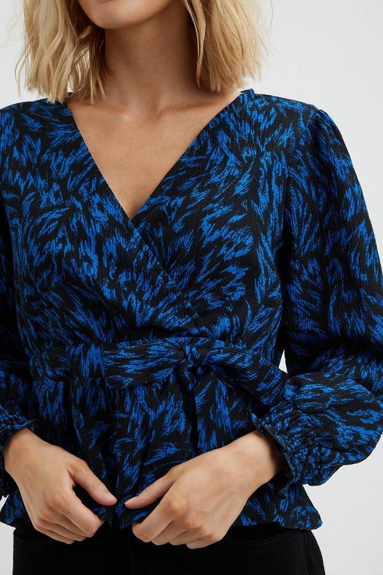 Dorothy Perkins Petite Blue Printed Shirred Cuff Wrap Top 4