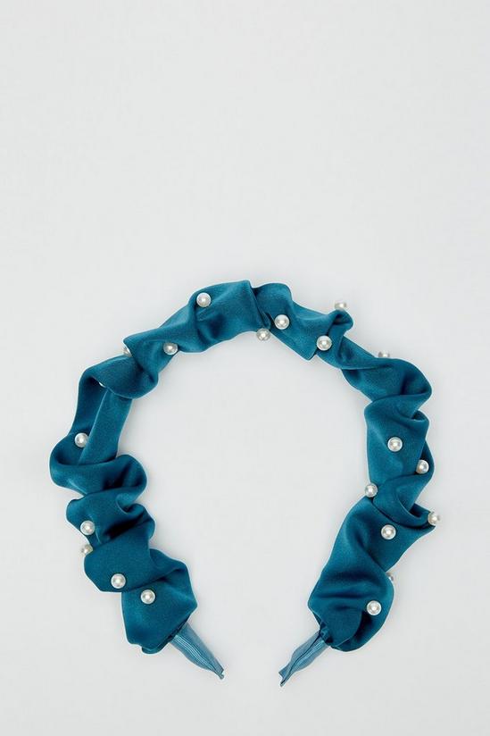 Dorothy Perkins Teal Ruched Pearl Detail Headband 1