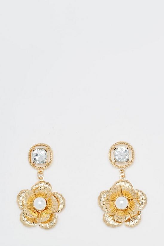 Dorothy Perkins Gold Diamante Floral Drop Earrings 1