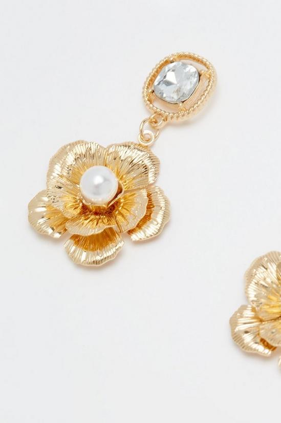 Dorothy Perkins Gold Diamante Floral Drop Earrings 2