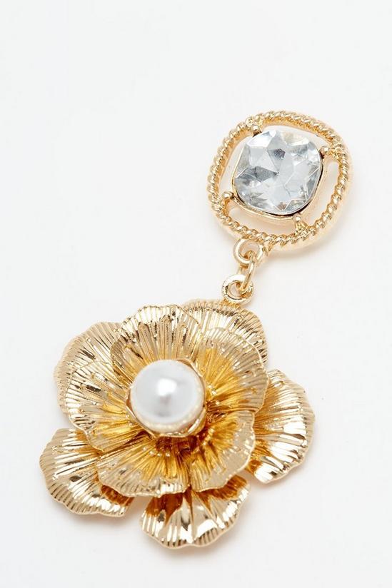 Dorothy Perkins Gold Diamante Floral Drop Earrings 3