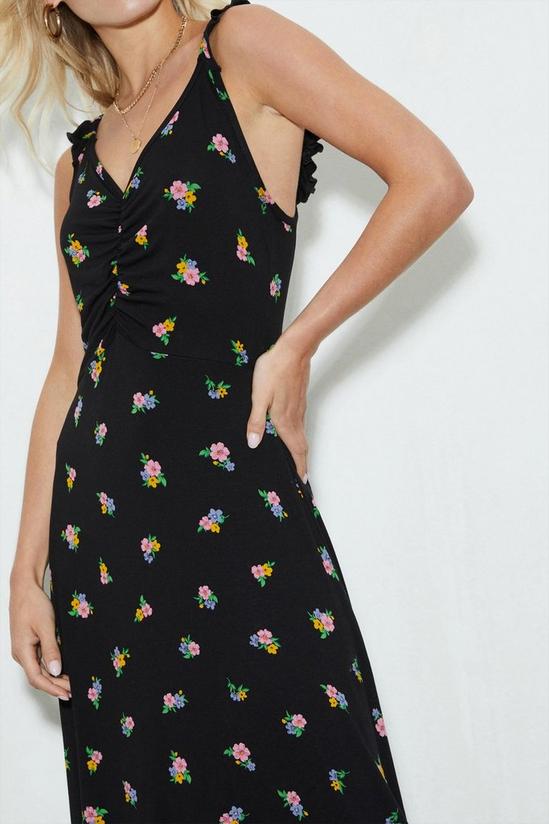 Dorothy Perkins Petite Black Floral Ruched Front Sleeveless Midi Dress 5