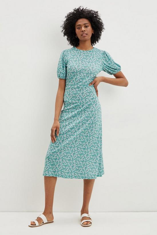 Dorothy Perkins Tall Green Printed Puff Sleeve Midi Dress 2