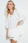 Dorothy Perkins Petite White Puff Sleeve Broderie Smock Top thumbnail 1