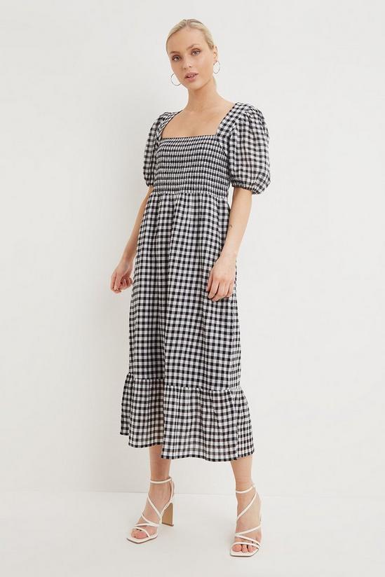 Dorothy Perkins Petite Check Shirred Midi Dress 1