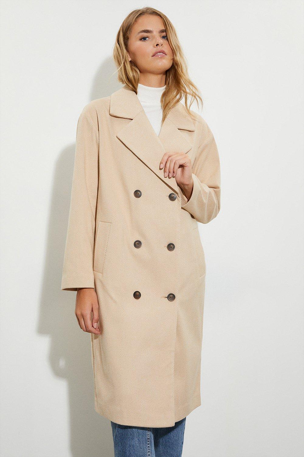 Women Off-white Wool Long Trench Coat Double Breasted Tailored 