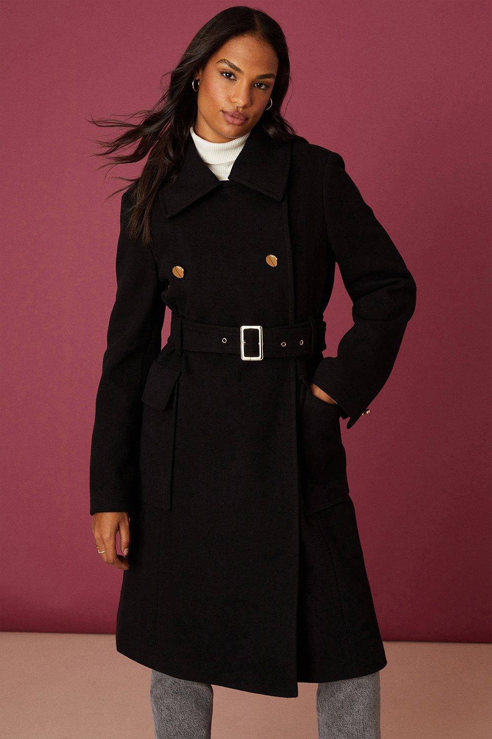 Dorothy perkins sale black belted coat