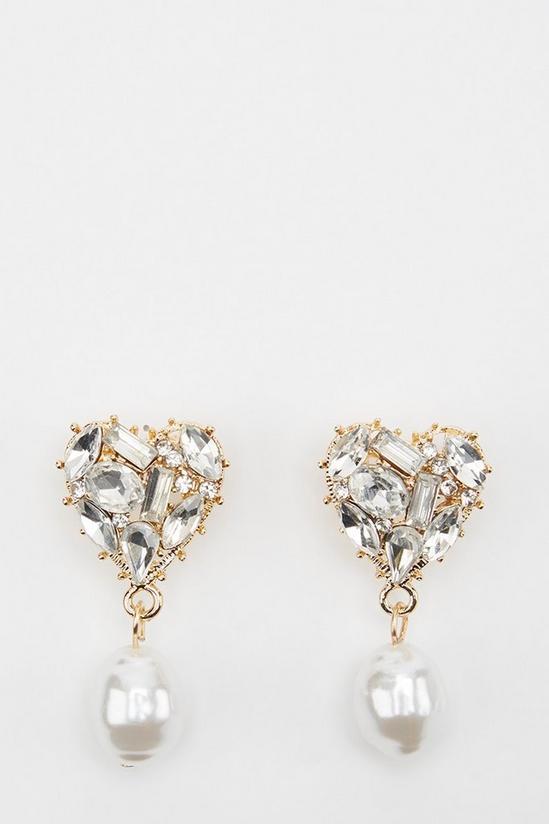 Dorothy Perkins Diamante Heart Pearl Drop Earrings 1