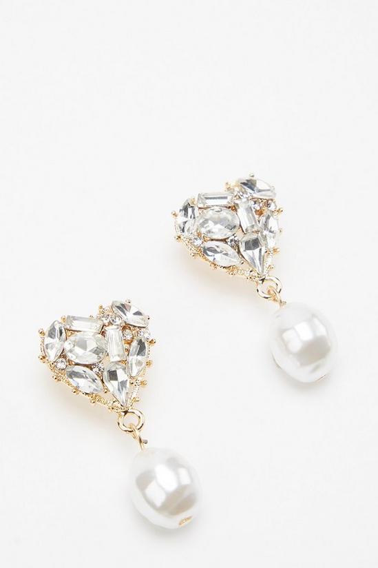 Dorothy Perkins Diamante Heart Pearl Drop Earrings 2