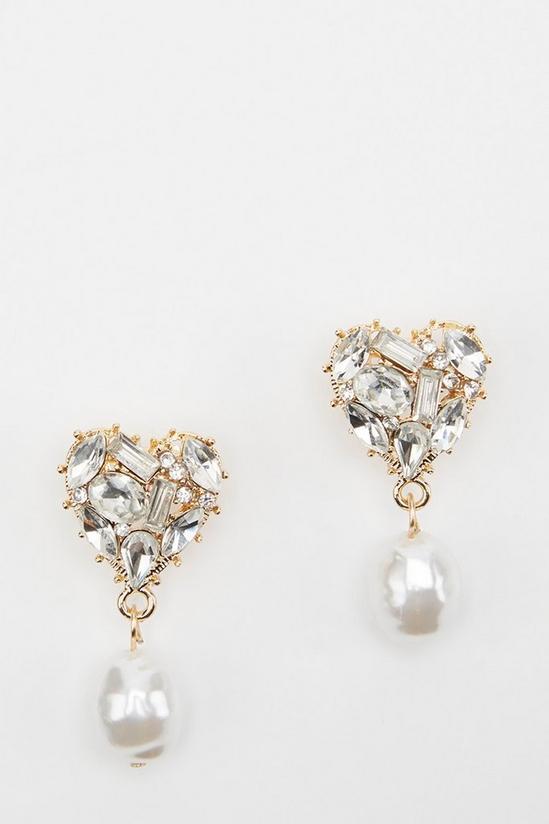 Dorothy Perkins Diamante Heart Pearl Drop Earrings 3