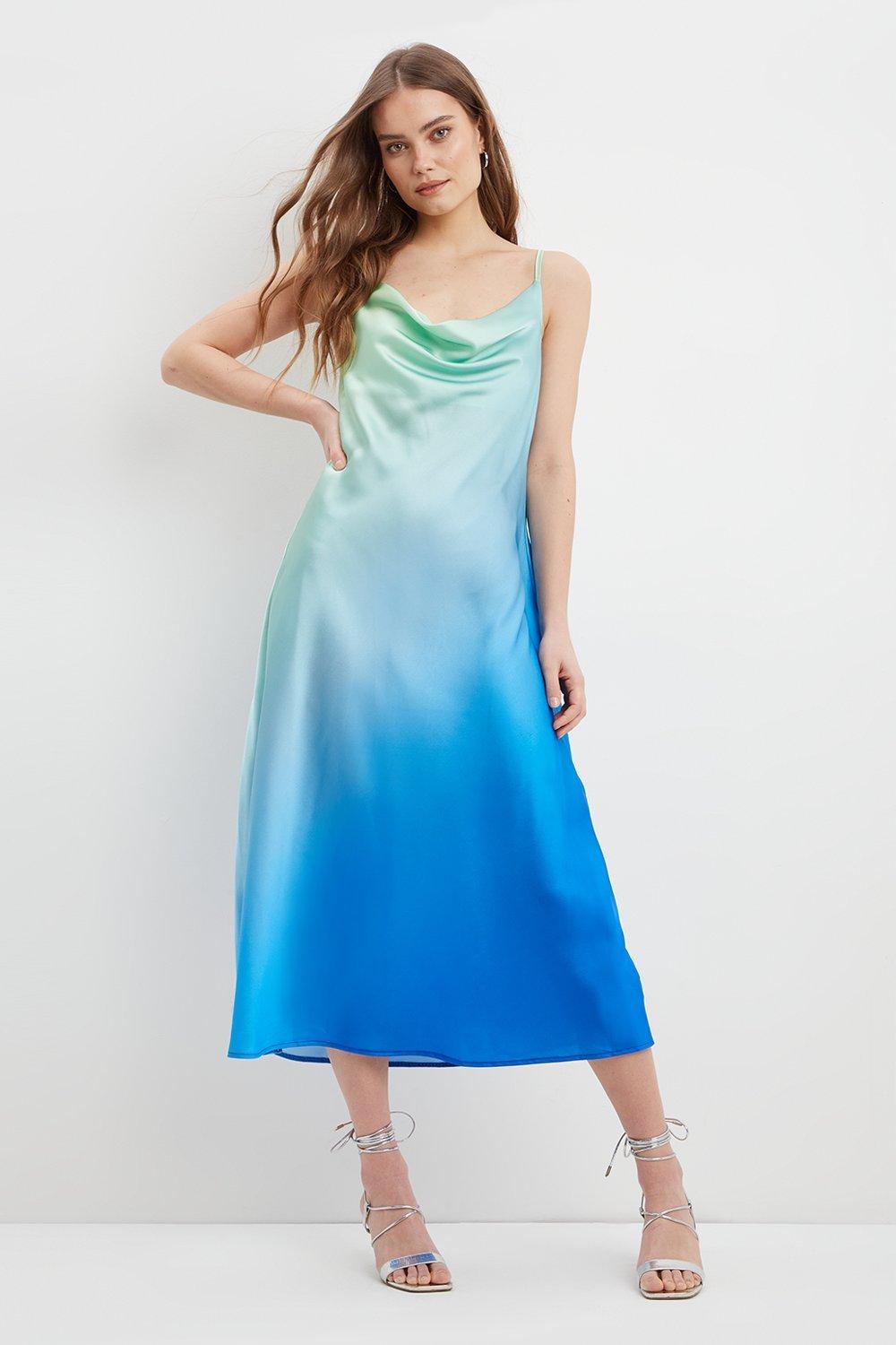 Dresses Ombre Satin Cowl Neck Slip Dress Dorothy Perkins