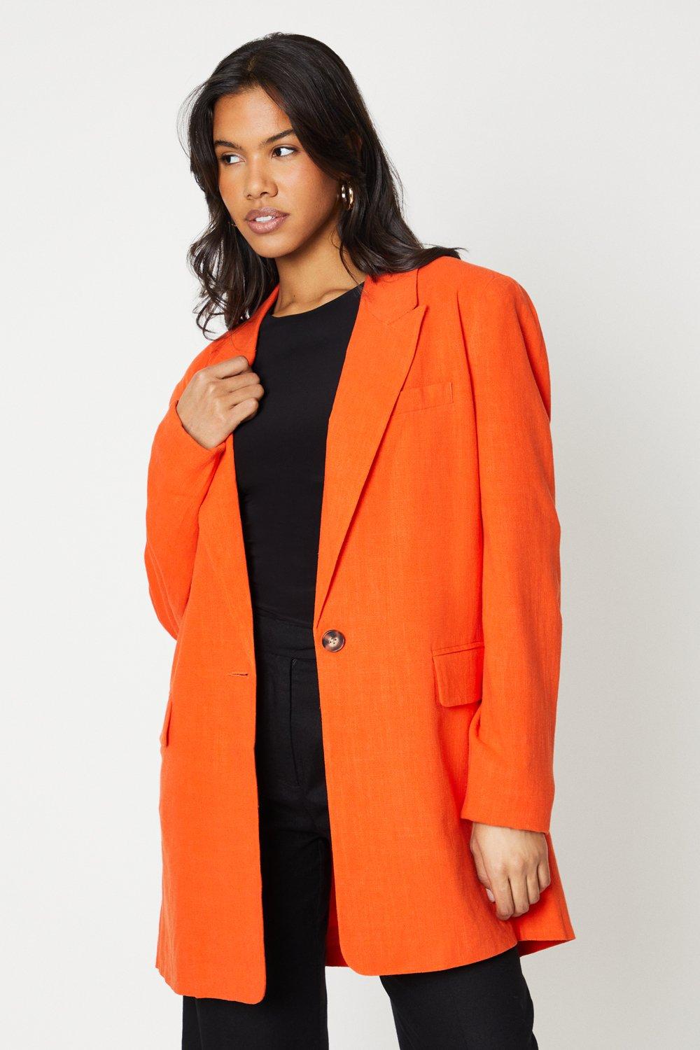 Women’s Tall Longline Linen Look Boyfriend Jacket - orange - 12