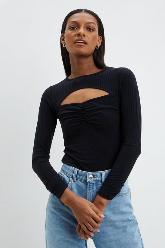 Dorothy Perkins Gathered Front Cut Out Long Sleeve Top 1