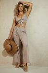 Dorothy Perkins Taupe Tie Top And Wide Leg Set thumbnail 1
