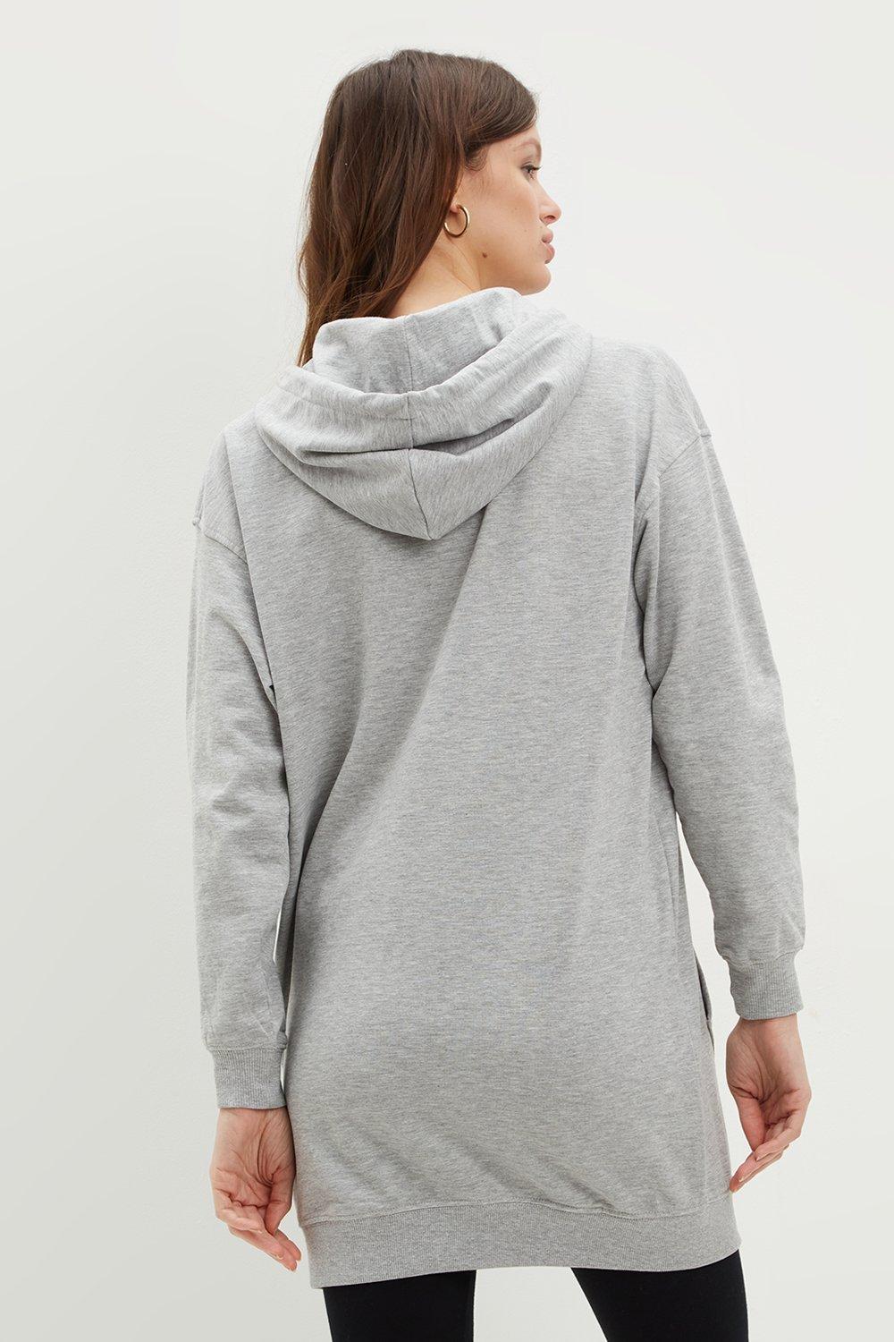 Grey Longline Drawstring Hoodie