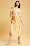 Dorothy Perkins Orange Wave Crinkle Ruched Midi Dress thumbnail 1