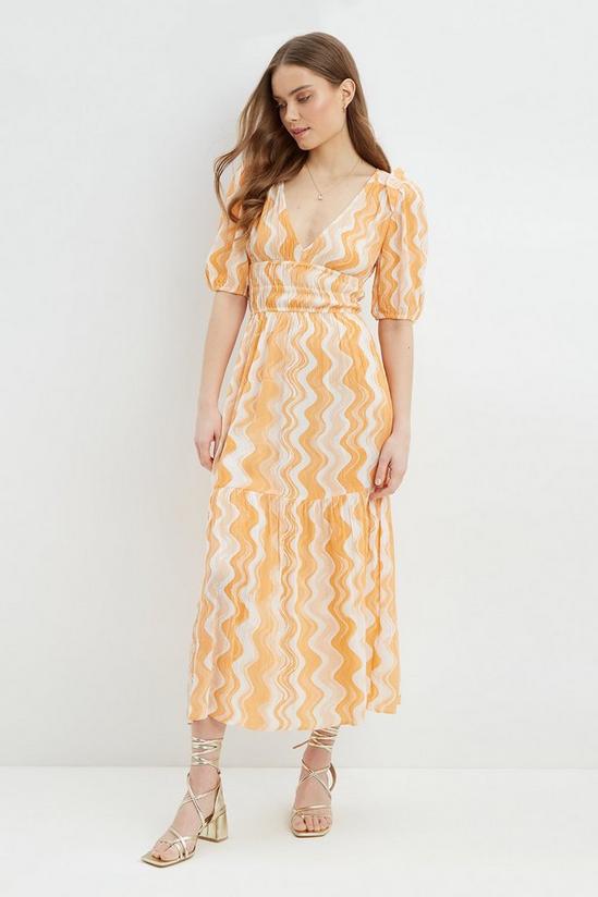 Dorothy Perkins Orange Wave Crinkle Ruched Midi Dress 3