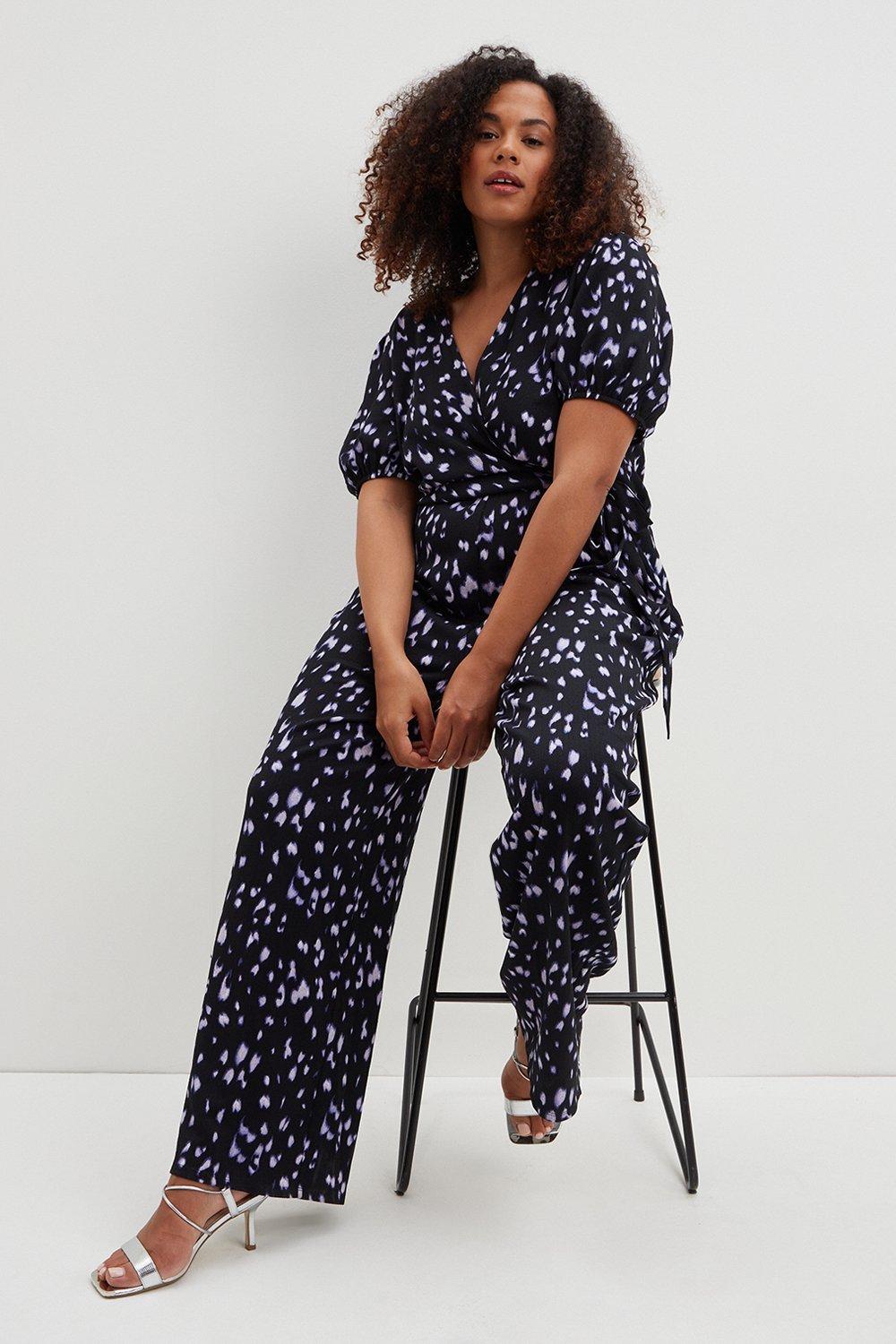 Womens Curve Abstract Print V Neck Jumpsuit