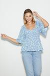 Dorothy Perkins Blue Floral Crinkle Square Neck Top thumbnail 1