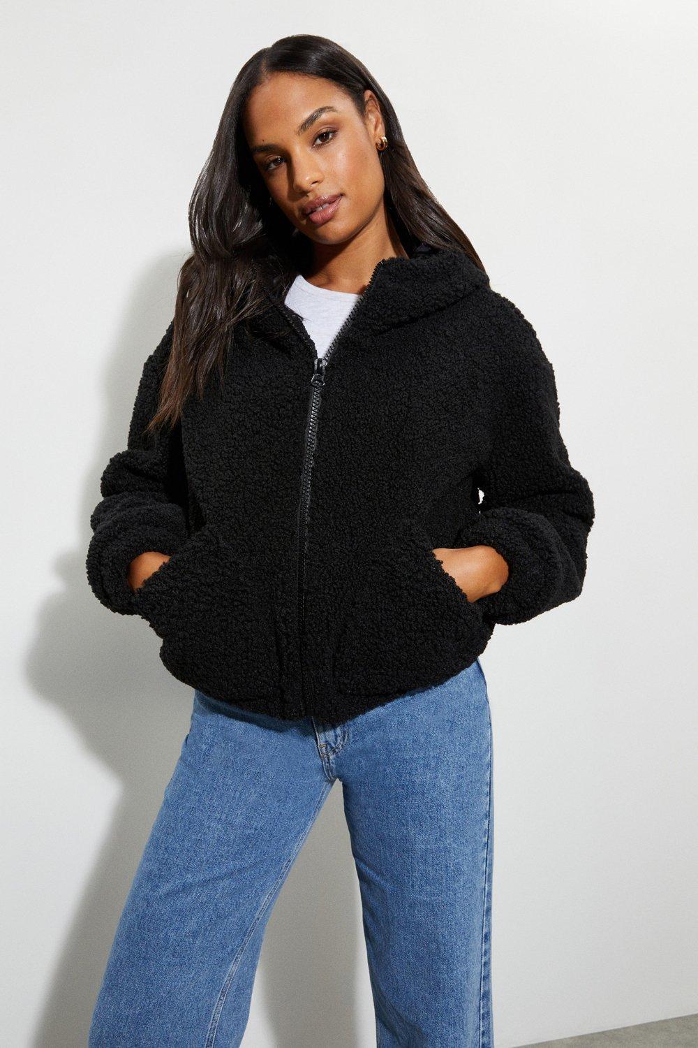 Hooded black hot sale teddy coat