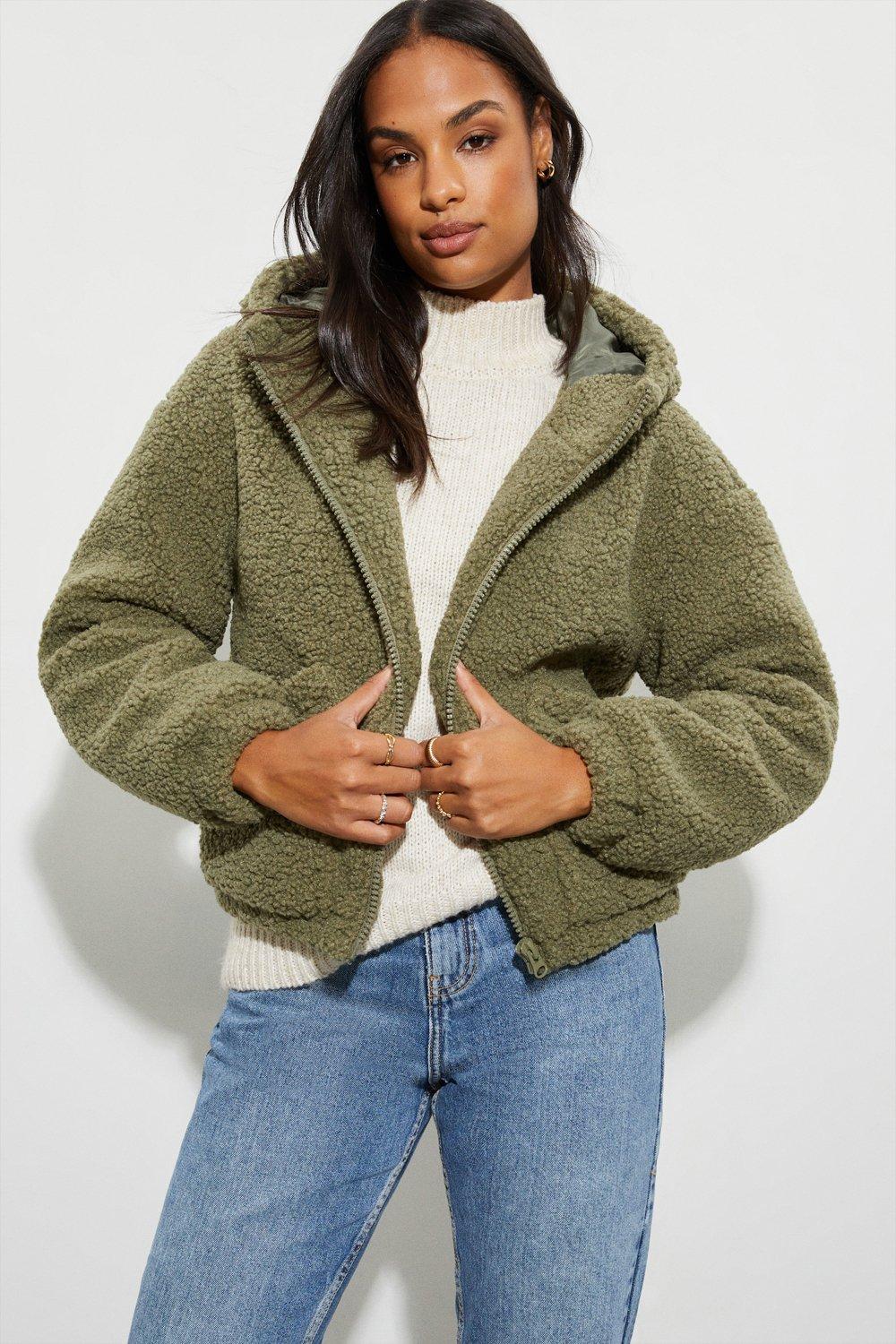 Cropped hooded shop teddy jacket