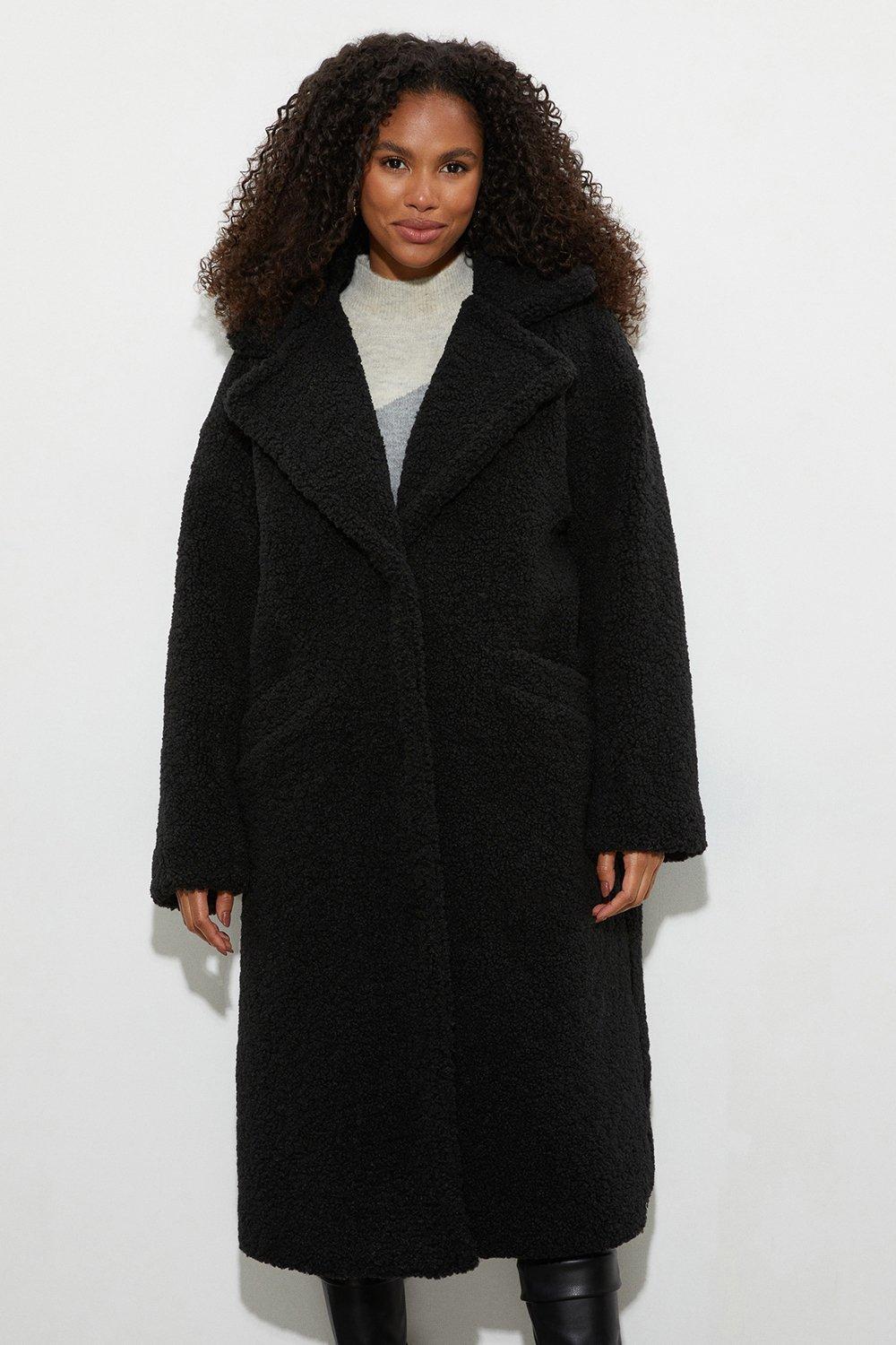 Women’s Longline Oversized Teddy Coat - black - XL